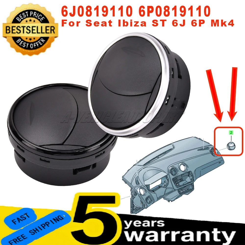6J0819110 6P0819110 For Seat Ibiza ST Mk4 New Front Dashboard Air Vent AC Grille Diffuser Surround Black/Silver Car Accessories