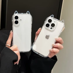 Fashion Clear 3D Cute Cat Ears Phone Case For iPhone 16 15 14 13 12 11 Pro Max 7 8 Plus X XR XS MAX Shockproof Soft TPU Cover