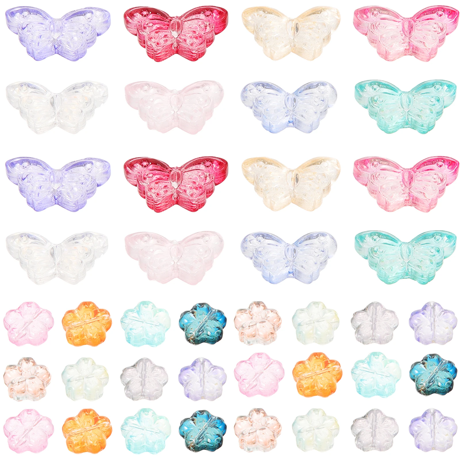 

80Pcs Glass Beads Butterfly Flowers for DIY Jewelry Making Necklace Bracelet Craft Supplies Decorative Charms Butterfly Beads