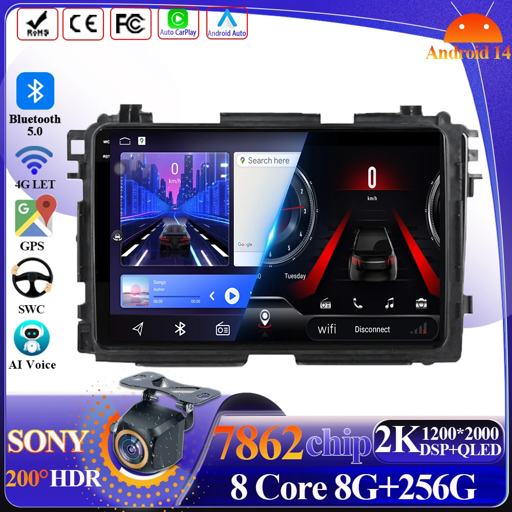 Android 14 Carplay For Honda Vezel HR - V HRV HR V XRV 2015-2017 Car Radio Head Unit Multimedia Player GPS 5G Wifi Touch Display