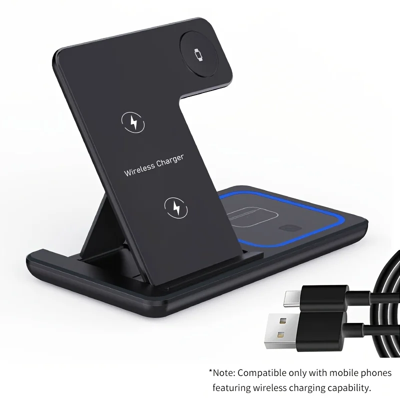 3-In-1 wireless charging stand, foldable fast charging base, suitable for iPhone, Apple Watch And Air Pods - view 6