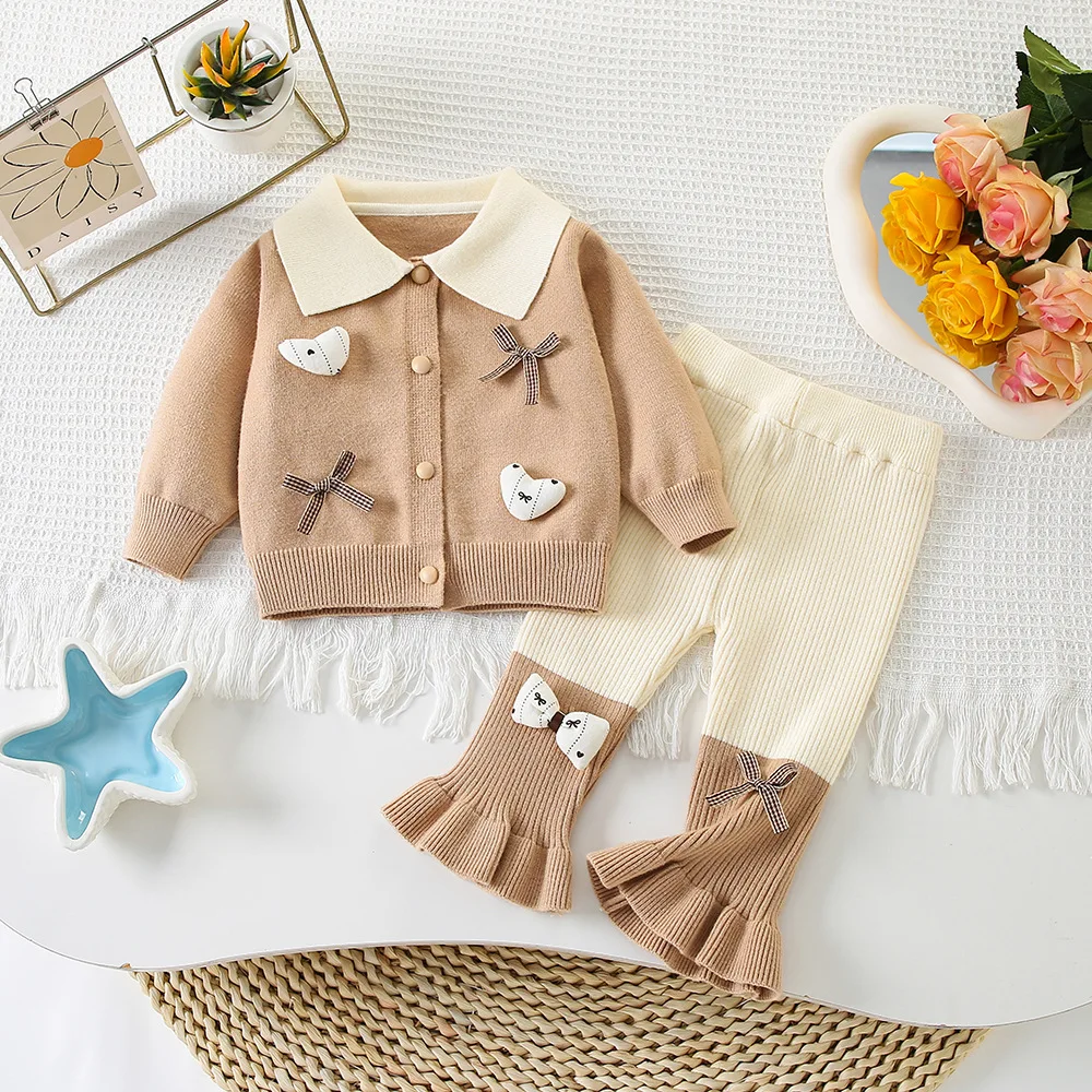 Baby Girls Knitted Clothes Sets Spring Autumn Infants Woolen Jersey Sweaters Tops Leggings 2pcs Cute Suit Toddler Pants Outfits