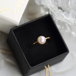 LAMOON Natural Freshwater Pearl 925 Silver Ring For Women Retro Wedding Engagement Ring 14K Light Gold Plated Fine Jewelry RI164