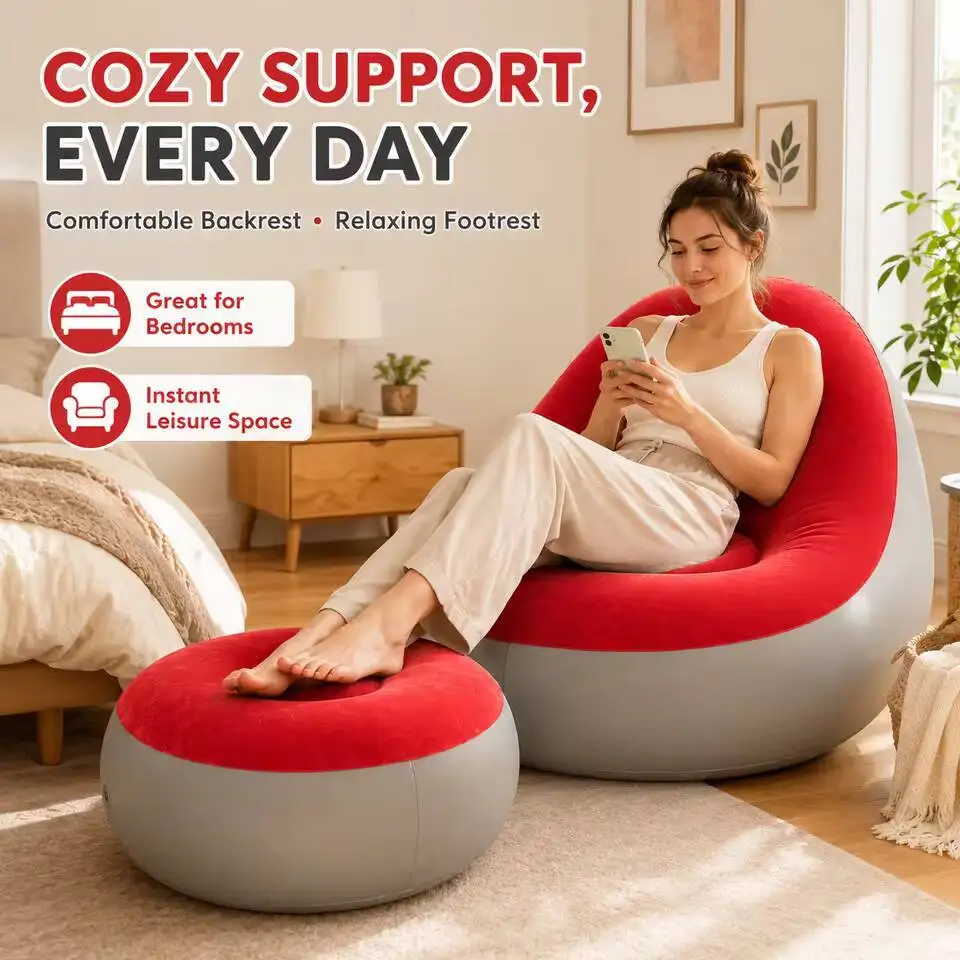 1PC Inflatable Sofa Chair Set With Flocked Air Lounge Chair, Portable Floor Seat Thickened PVC Backrest Sofa Bed For Home