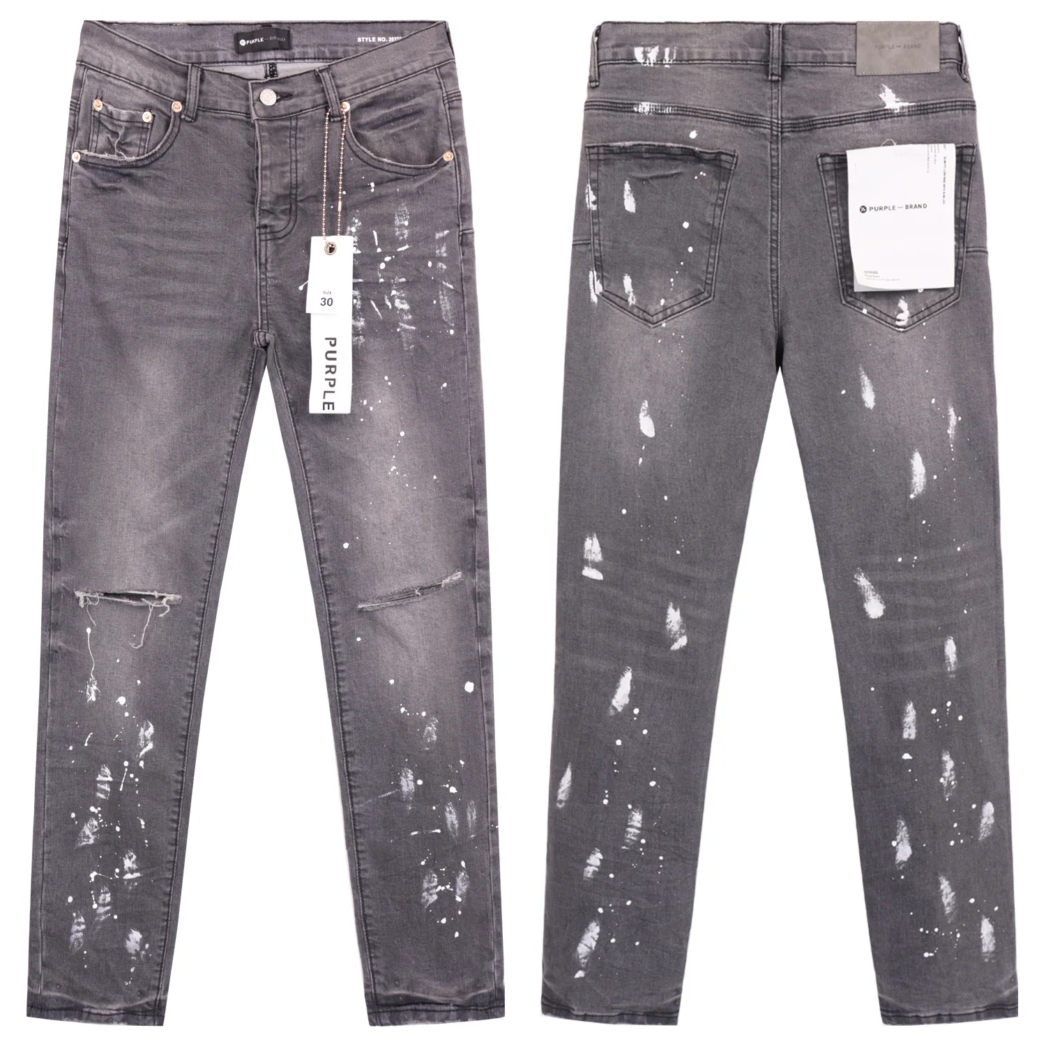 High Street Men's Coated Four Seasons Straight Jeans with Vintage Retro Ripped Detail