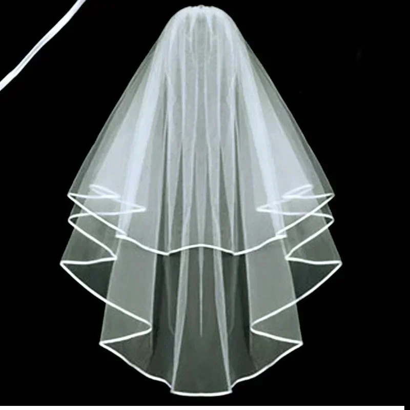Two Layers Short Bridal Veils with Comb Soft Satin Edge Wedding Veil White Ivory Cheap Bride Headpiece Accessories New Arrival