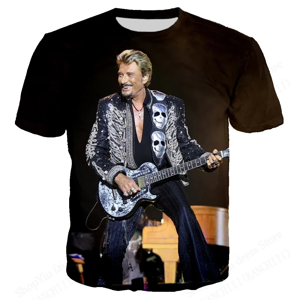 

Crewneck Men's and Women's T-shirt, Pop Singer, Johnny Hallyday, 3D Printing, Casual Fashion, Street, Hip Hop, Y Shirt, New
