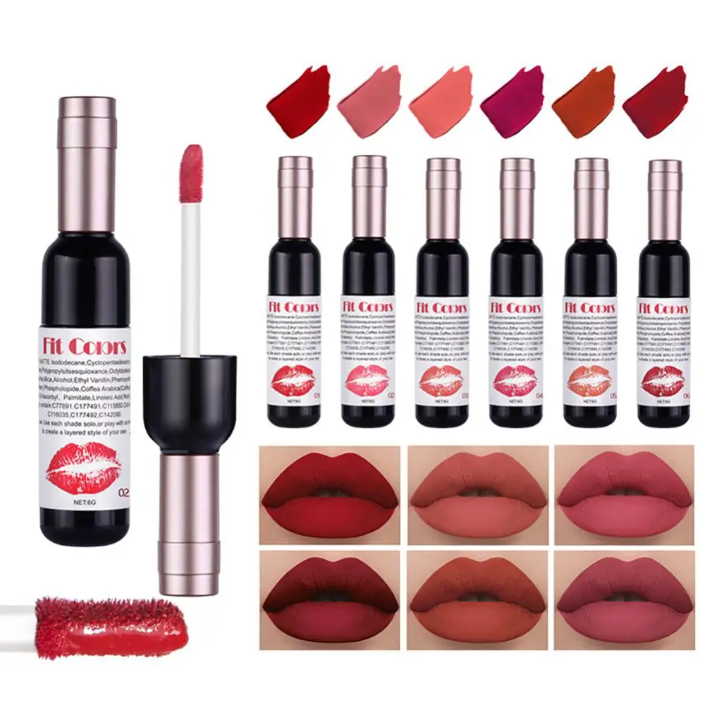 Red Wine Bottle Lip Tint Non-stick Cup Lip Glaze 6 Colors Waterproof Lip Gloss Cosmetics Liquid Moisture Lipstick Lips Makeup