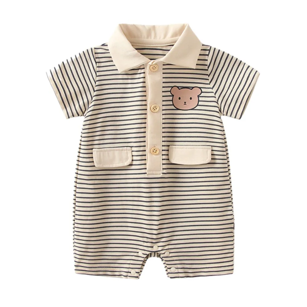 

Летний комбинезон унисекс для малышей, полосатый комбинезон для младенцев, милый комбинезон с короткими рукавами для мальчиков и девочек, комбинезон для улицы