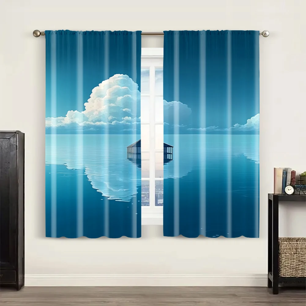 قطعتان من ستائر ستائر النظر إلى البرج على طريق البحر بوليستر قابل للغسل في الغسالة، بدون كهرباء لحفلة عيد الميلاد مثالية لـ #6