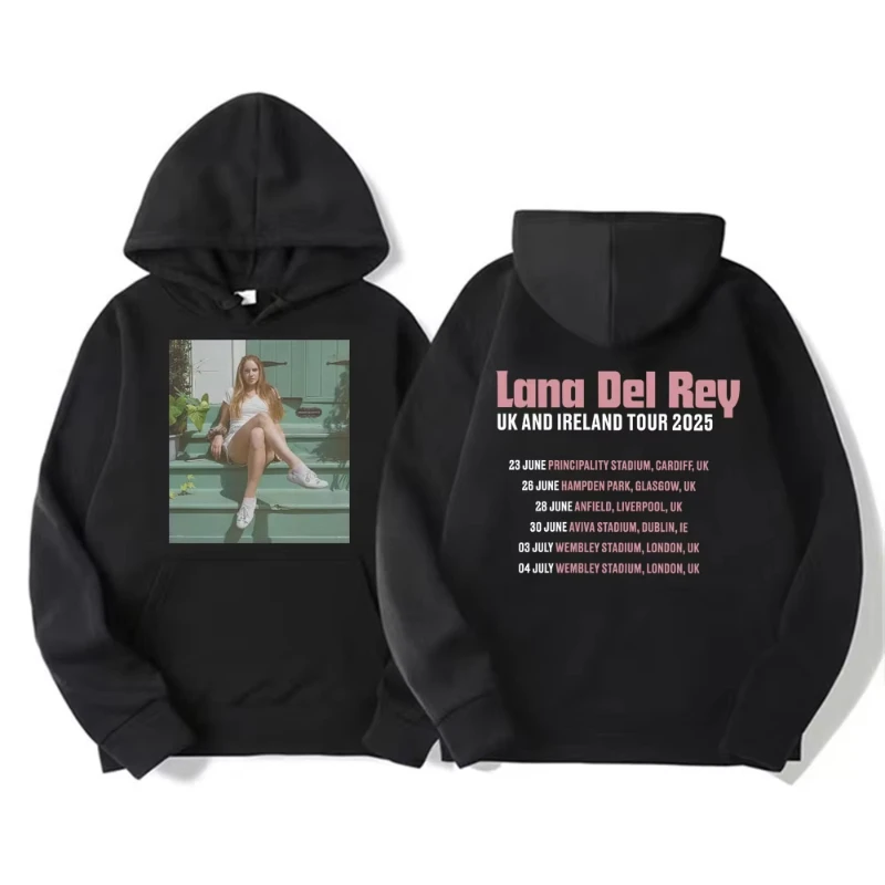 ลานา เดล เรย์ ทัวร์สหราชอาณาจักรและไอร์แลนด์ ปี 2025 เสื้อฮู้ดลายแฟชั่นผู้ชาย สไตล์ลำลอง เสื้อผ้ากีฬา เสื้อฮู้ดแขนยาว