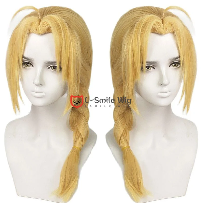 Edward Elric 50Cm Lange Blonde Gevlochten Cosplay Pruik Anime Hittebestendige Cosplay Hair Pruik + Pruik Cap