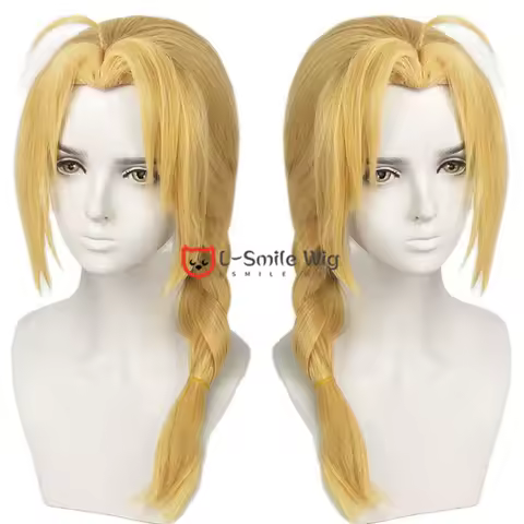 Edward Elric 50cm Long Blonde Braided Cosplay Wig Anime Heat Resistant Cosplay Hair Wigs + Wig Cap