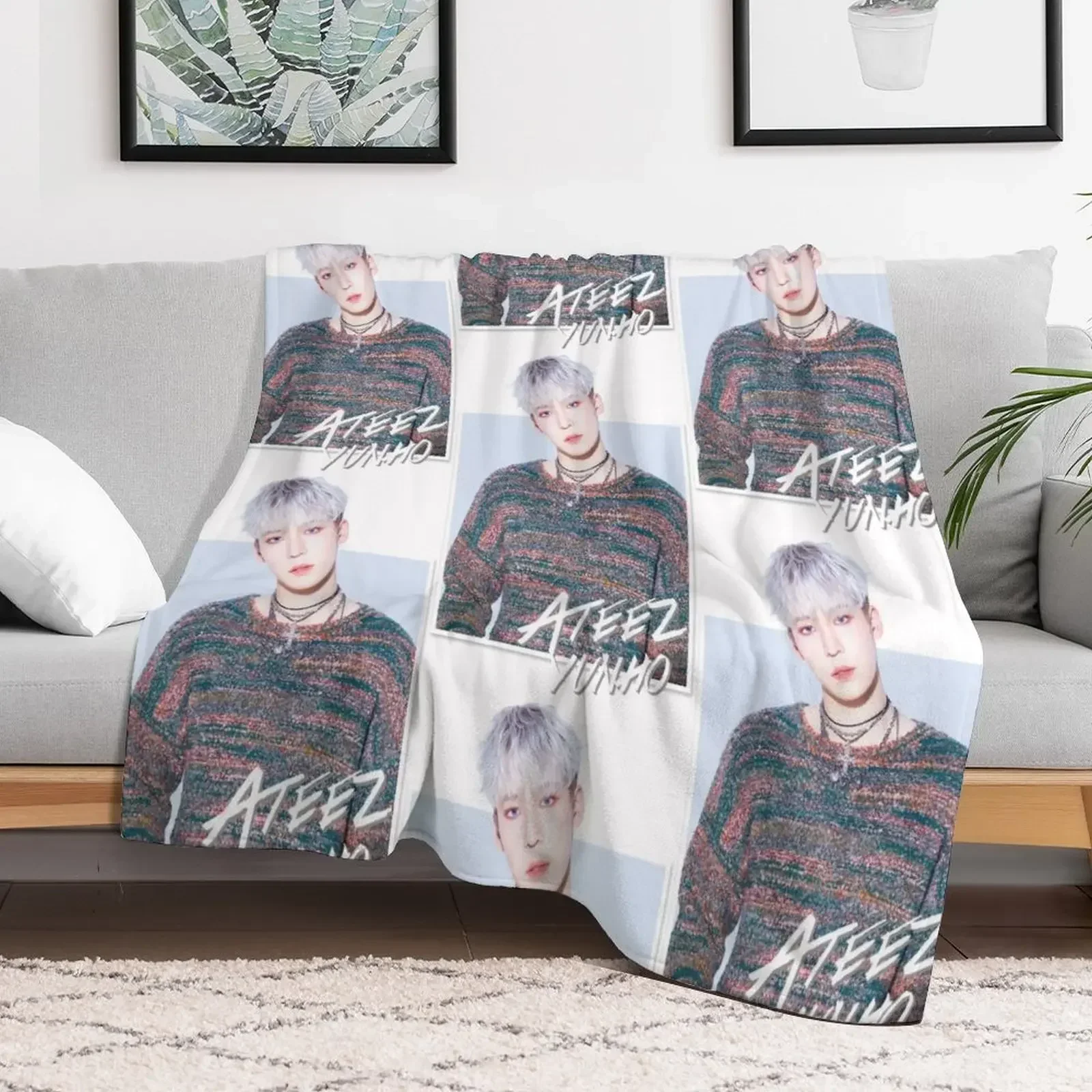 

Ateez - Yunho Throw Blanket Luxury Brand Furrys Blankets
