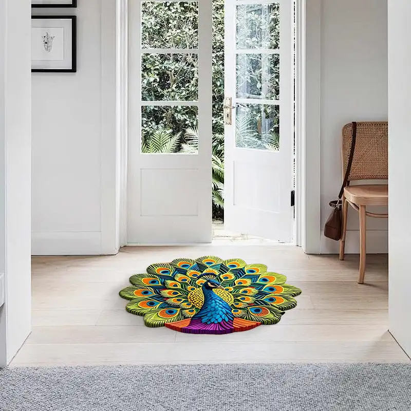 

Peacock Shaped Crystal Velvet Earth Floor Mat Bathroom Absorbent Quick-Dry Non-Slip 3D Peacock Pattern Door Mats Dirt-resistant