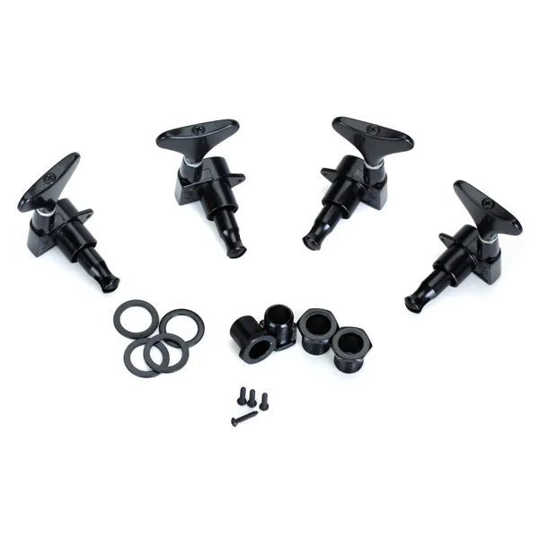 String Tuning Pegs Black Machine Heads 2L2R Set with Screws Ferrules Bushings for Electric Bass Guitar
