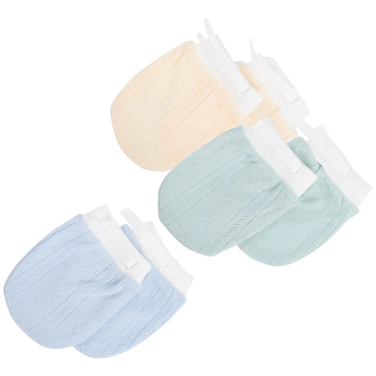 

3 Pairs Anti Scratch Gloves Infant Hand Mittens Newborn Baby 6-12 Months No Scratch Stop Thumb Sucking Pure Color Elastic Cuff