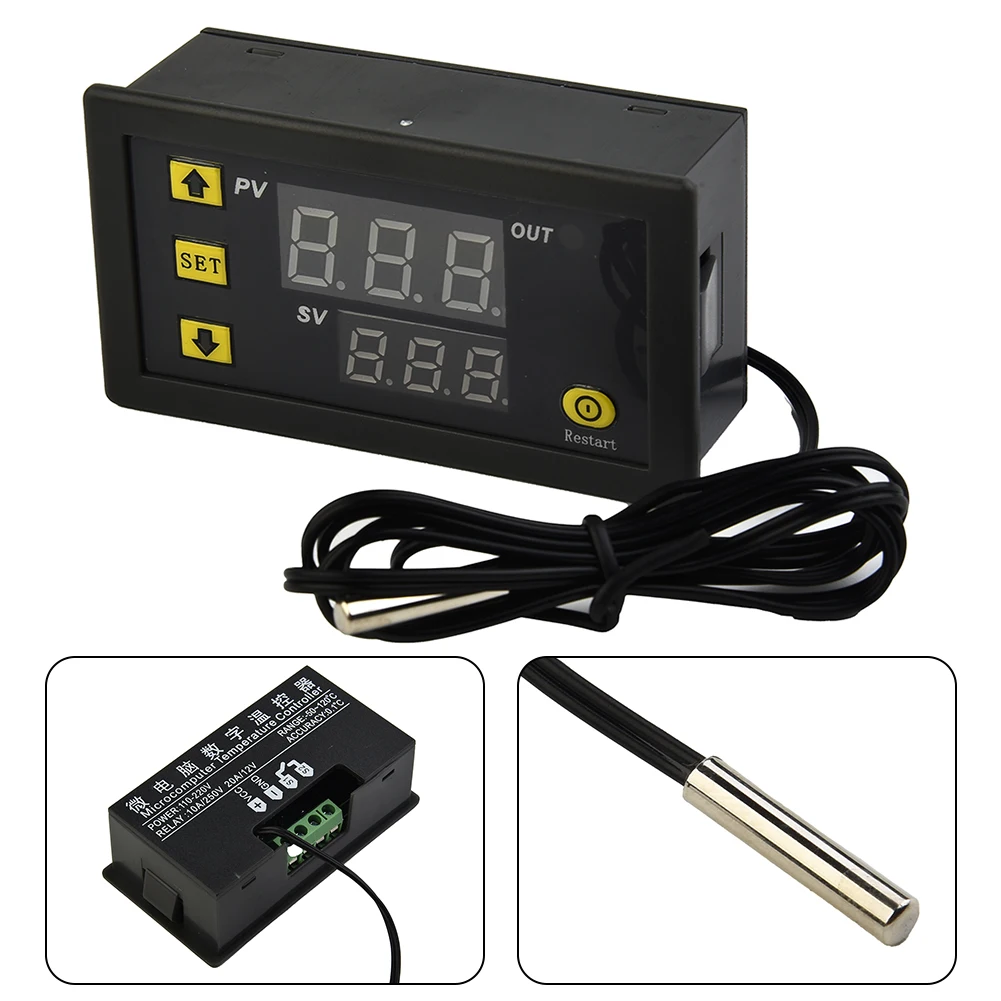 Digital Temperature Controller Equipment 20A Thermostats Assembly Attachment Cool Heat Kit LED Regulator Relay