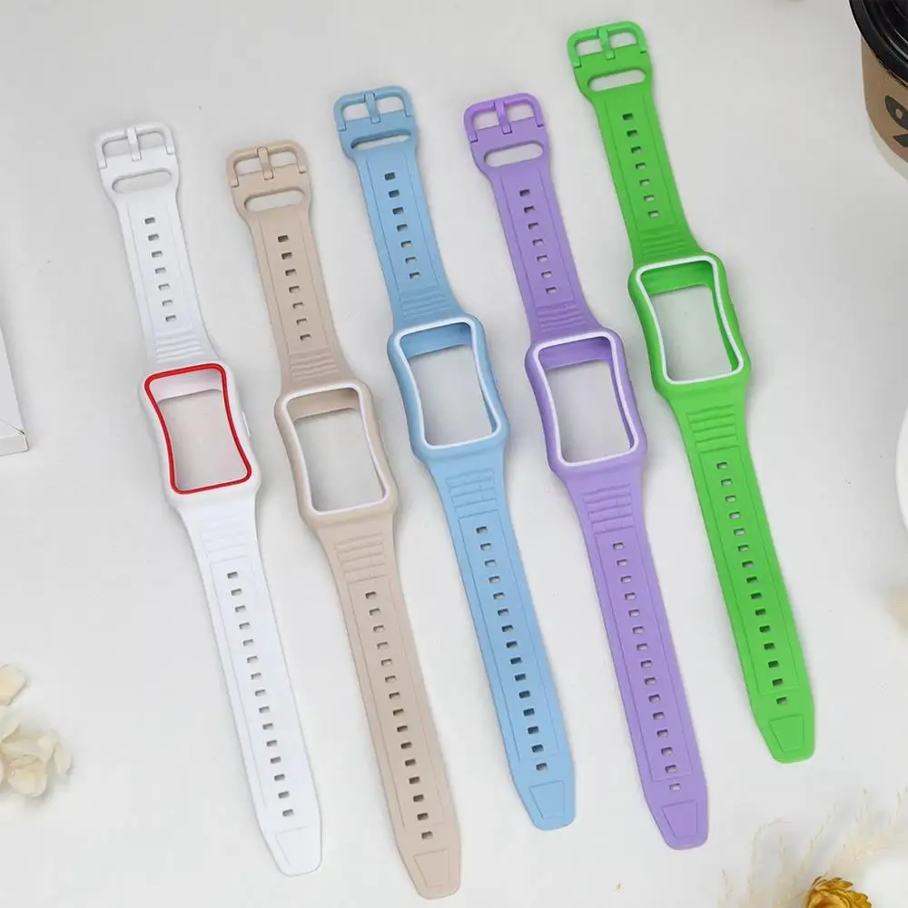 Integrated case+strap for Huawei Band 10 9 8 NFC Silicone Rubber Screen Protector Bracelet Correa for Samsung Galaxy fit 3 Band