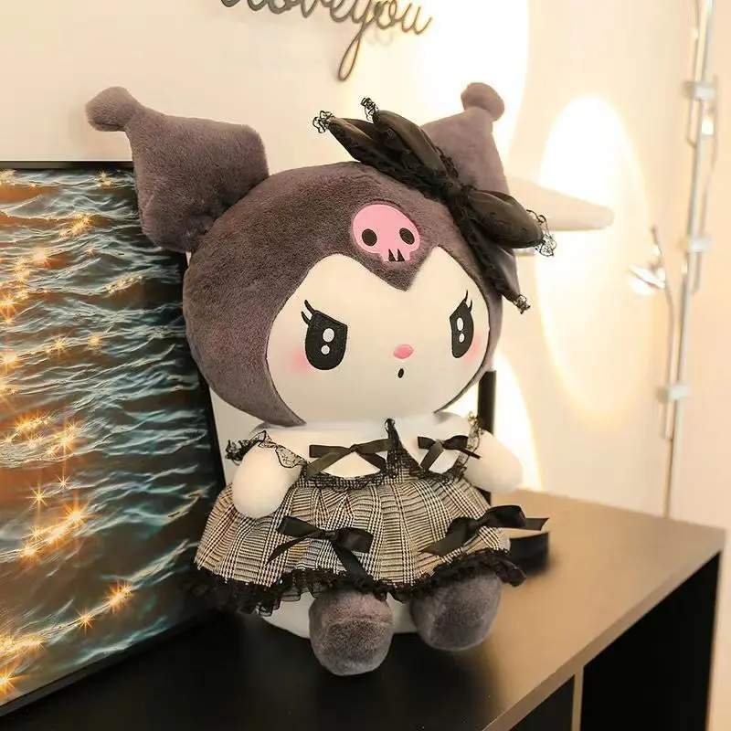 Sanrios Big Size Black Kuromi Mymelody Plush Stuffed Dolls Kawaii Cartoon Sofa Cushion Pillow Dark Gothic Lace Toy Gift For Girl