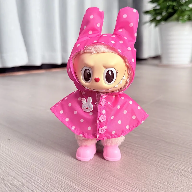 Vêtements de poupée pour Labubu 17cm, 1 pièce, tenue de monstre, imperméable couleur bonbon avec points colorés, mignon, bricolage, cadeau de noël pour enfants
