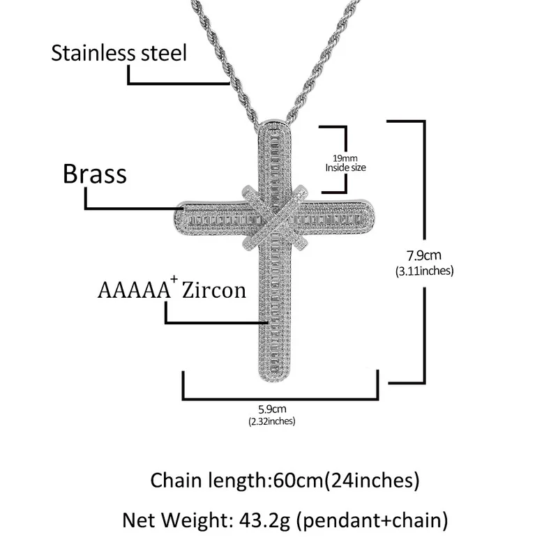 Men Iced Out Baguette Cut Cross Pendant Hip Hop Bling Statement Necklace Premium Luxury Perfect Gift Jewelry 2026 new