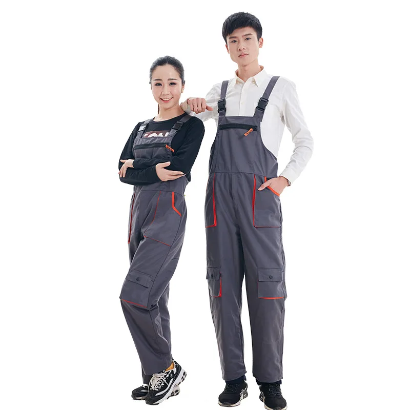 JK-005Bib Overall Casual Worker Clothing Plus Size Sleeveless Bib Pants Protective Coverall Strap Jumpsuits Fly Pockets Uniforms