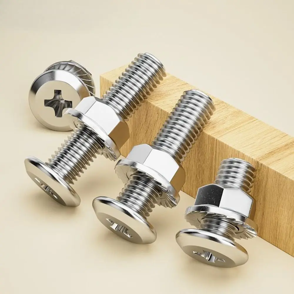 

M6 M8 304 Stainless Steel Screws Flat Washers Cross Recessed Bolts and Nut Set Pan Head Wafer Allen Head Bolt Construction