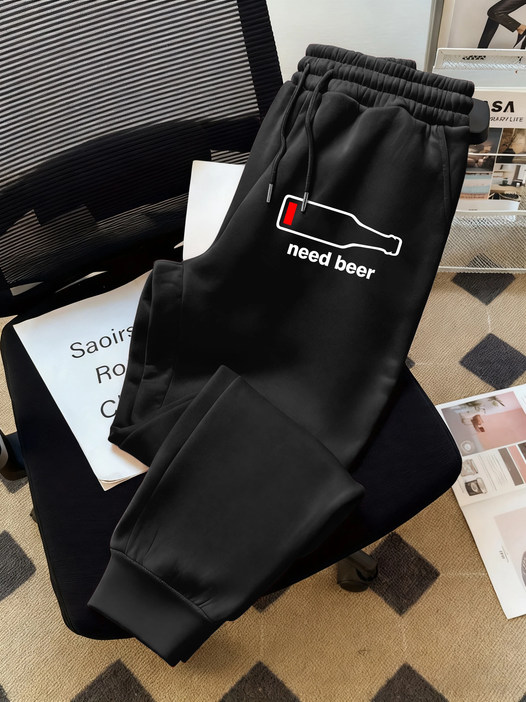 

Low Energy Requires Beer Print Mans Trousers Street Soft Pants Sport Fleece Joggers Pant Unisex Drawstring Pocket Sweatpants