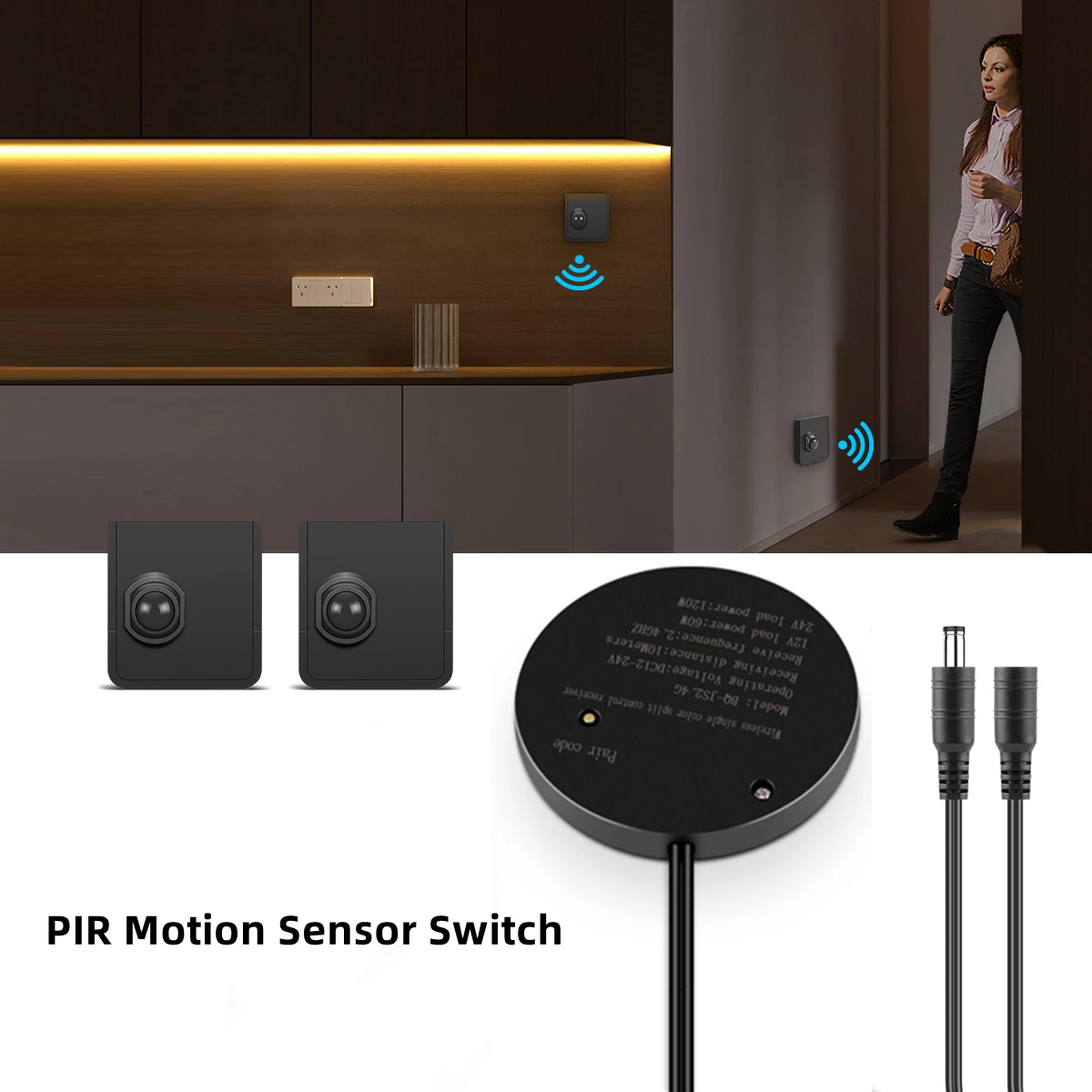 Rechargeable COB LED Strip Light Accessory with Built-in PIR Motion Sensor Switch And RF Receiver Works Day & Nighttime 12V-24V