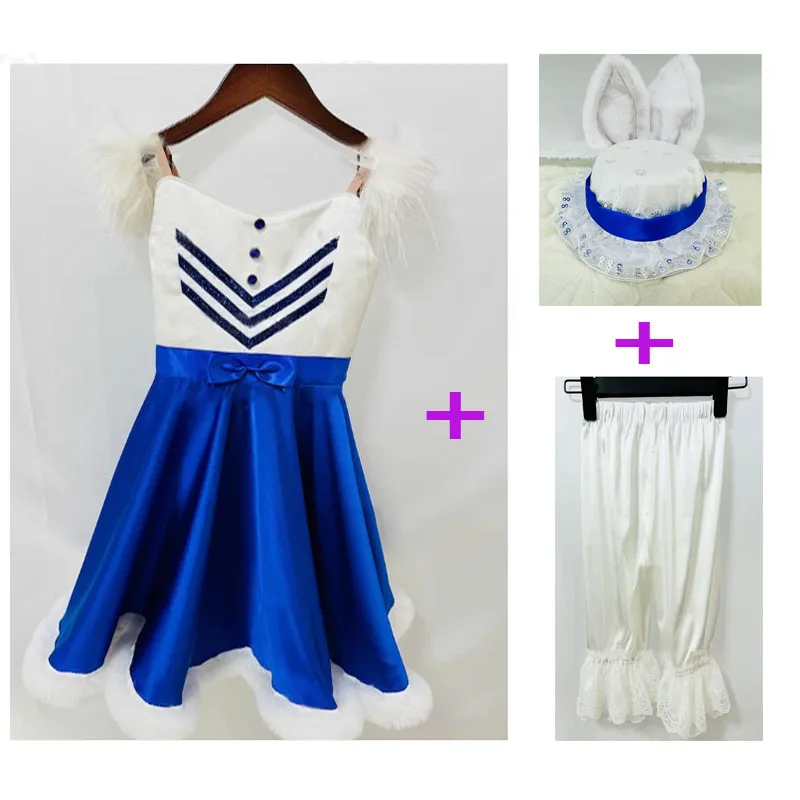 Good Quality Blue Little Bunny Ballet Tutu Dress With Pants And Hat, Little Drummer Bunny Balet Costume Rabbit Dancing Dress