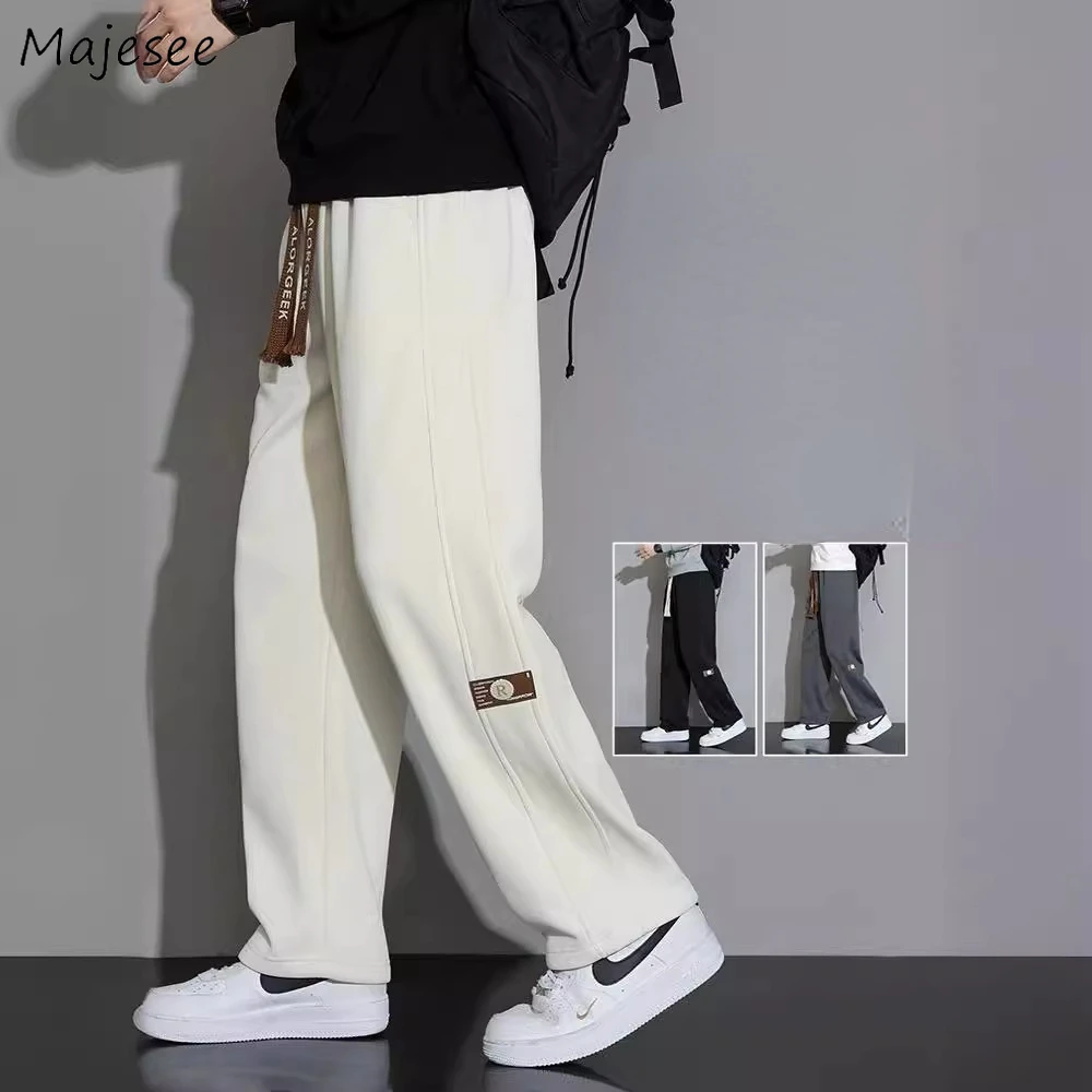 

Baggy Pants Men Simple Casual Joggers Soft All-match Korean Fashion Classic Straight Trousers Handsome Streetwear Daily Pockets