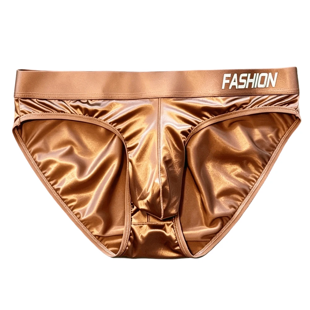 Men Comfortable Satin-like Ice-Silk Hip Wrap Briefs Large U Pouch Low Waist Man Underwear Fashion Elastic Panties