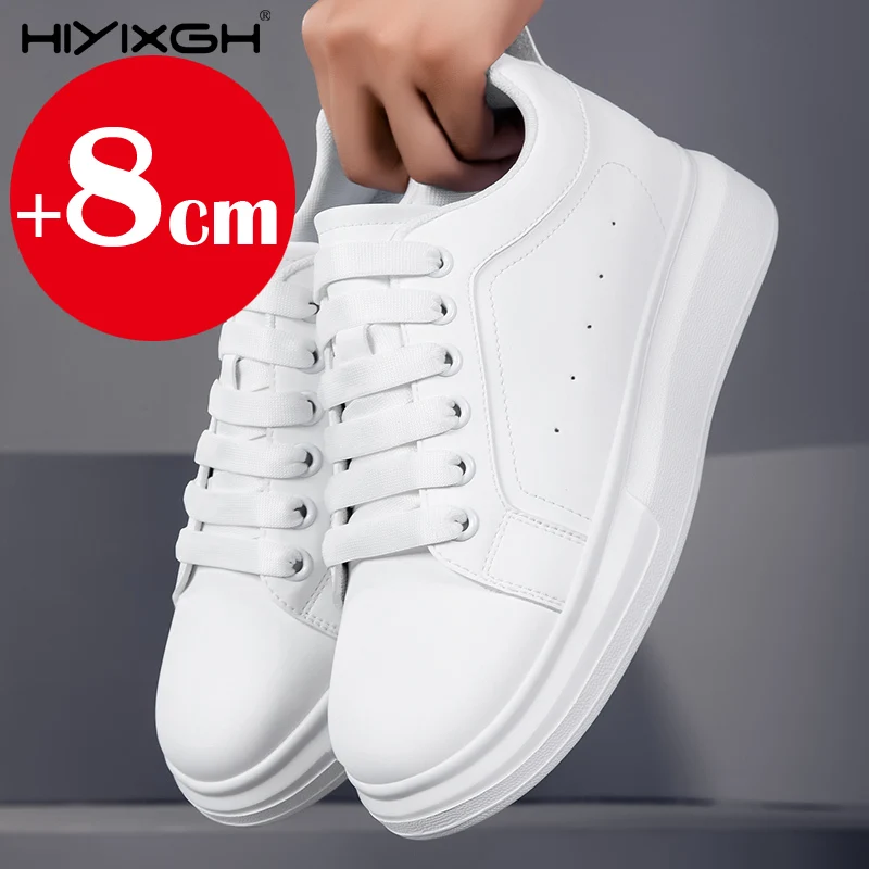 

Новые мужские кожаные туфли-лифты 6 см 8 см, невидимые, увеличивающие рост, белые, черные кроссовки, кожаные повседневные туфли, увеличивающие рост