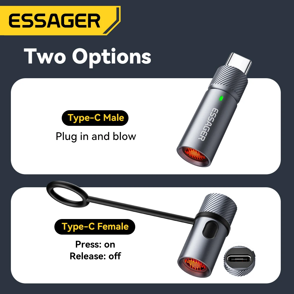 Essager Type-C ولاعة السجائر الصغيرة سلك التنغستن بدون شحن ولاعة محمولة مقاومة للرياح وتوفير الطاقة للخارجية