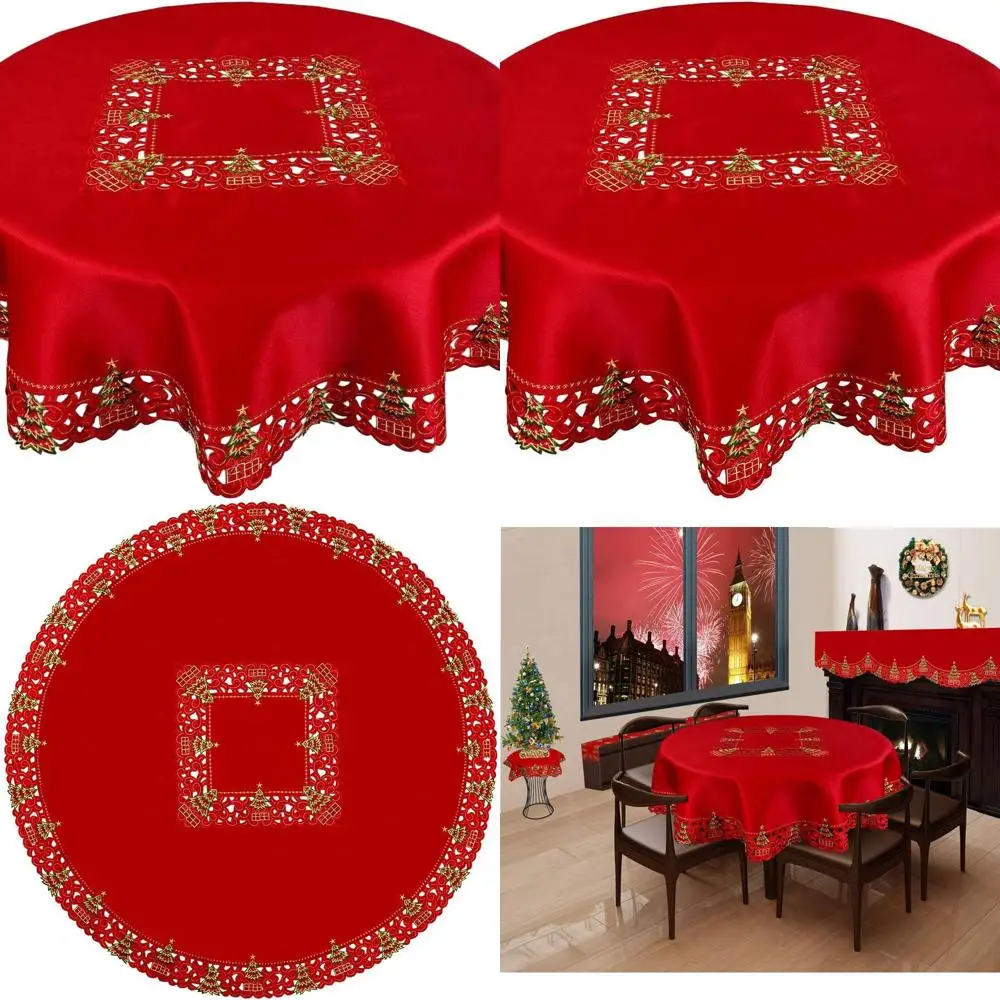 

Гигантская вышитая рождественская круглая скатерть Holly 87, праздничная столовая