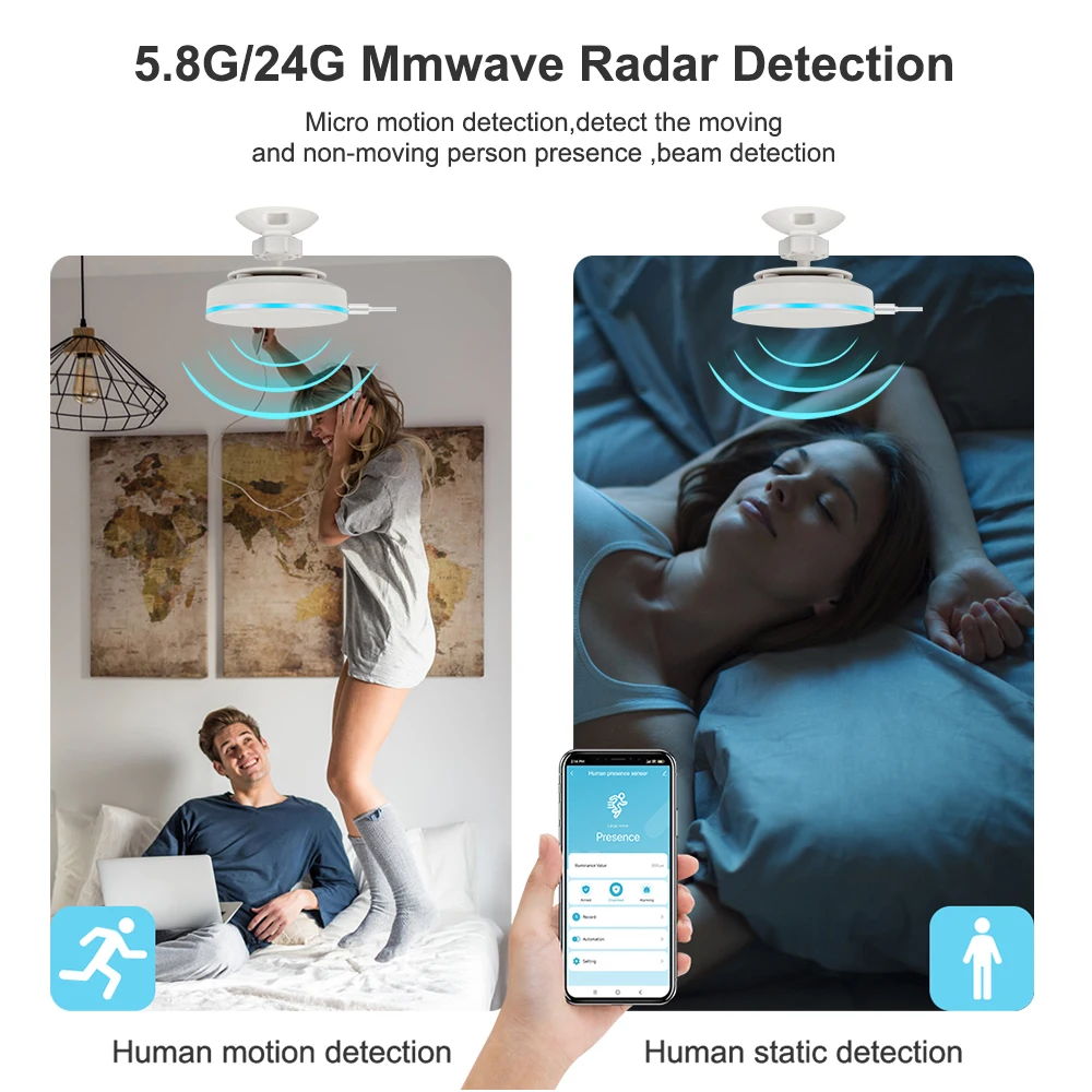 Sensor de Pressão Humana WiFi, ZigBee 3.0, Radar MMwave 24G com Alarme de Sirene, Detecção de Movimento Lux, Tuya Smart Life, Automação Residencial,