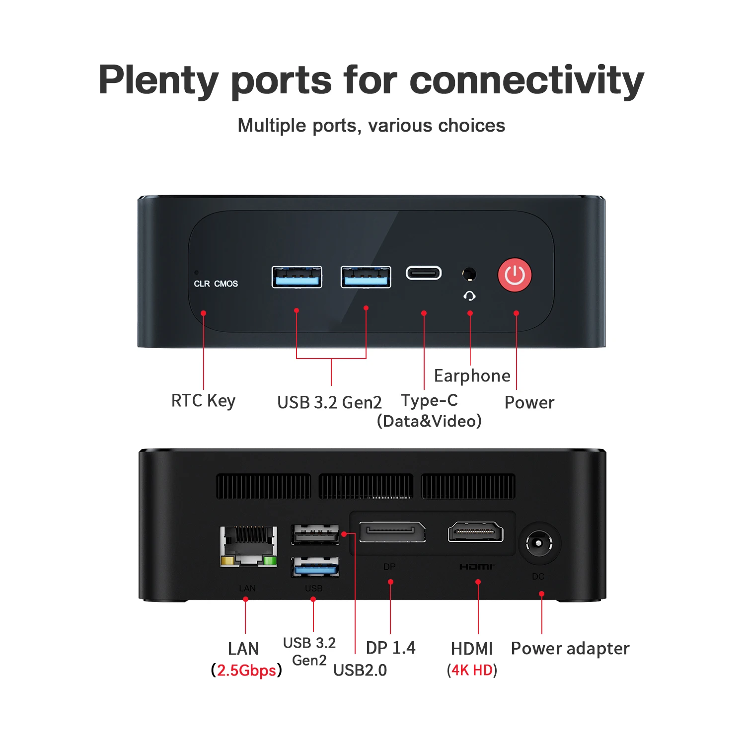 Beelink SER5 Ryzen 5 5500U Mini PC WiFi6 BT 5.2 Triple affichage double canal DDR4 3200MHz NVMe SSD ABS plastique ordinateur de bureau