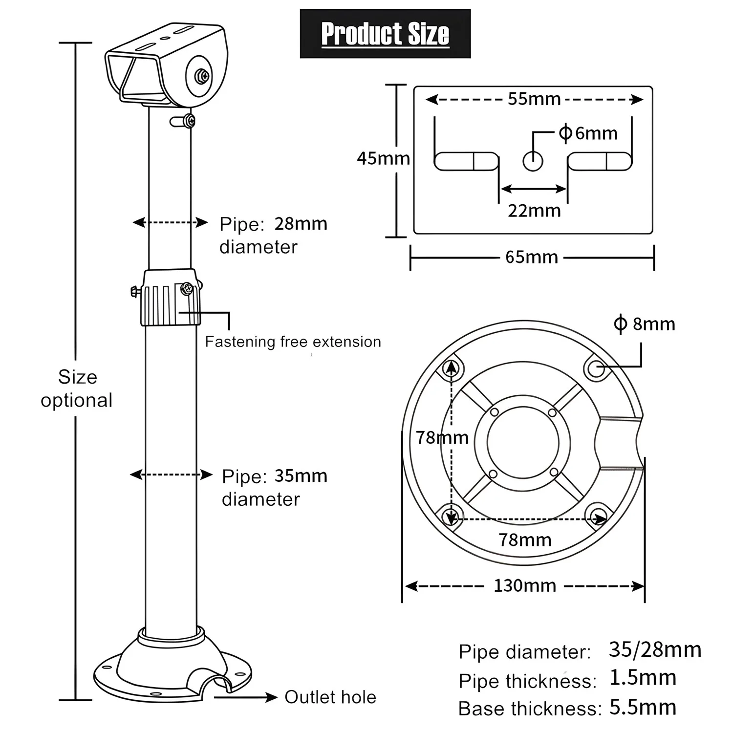 Security CCTV Camera Ceiling Mounting Bracket Lengthen Telescopic Hoisting Wall Hanging Inverted Vertical Installation Support