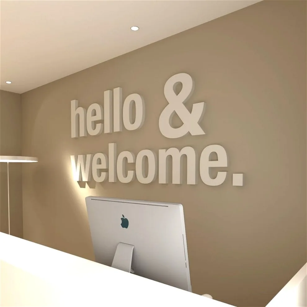 Hello & Welcome  Office Design 3D Office Wall Art Decor, PVC, Typography, Inspirational, Motivational, Work