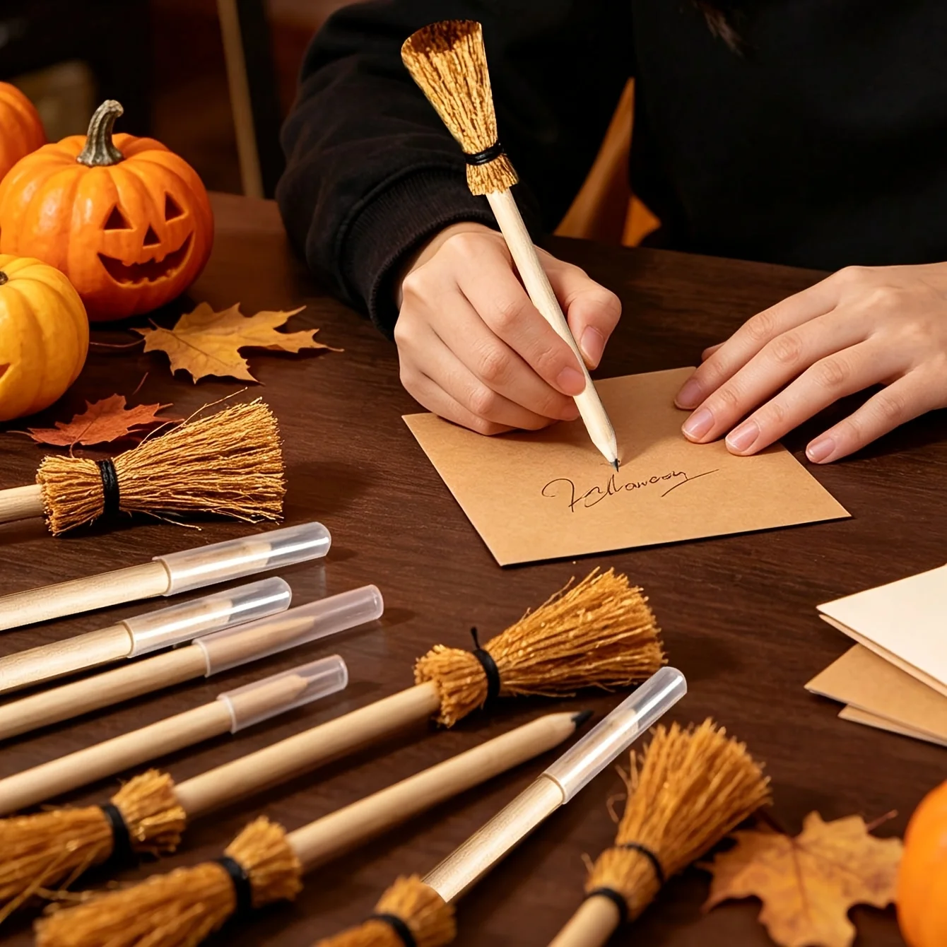 5/10PCS Halloween Witch Broom Mini Wooden Pencil Magician Broom Styling Small Pencil Party Gift Desktop Decoration Pen