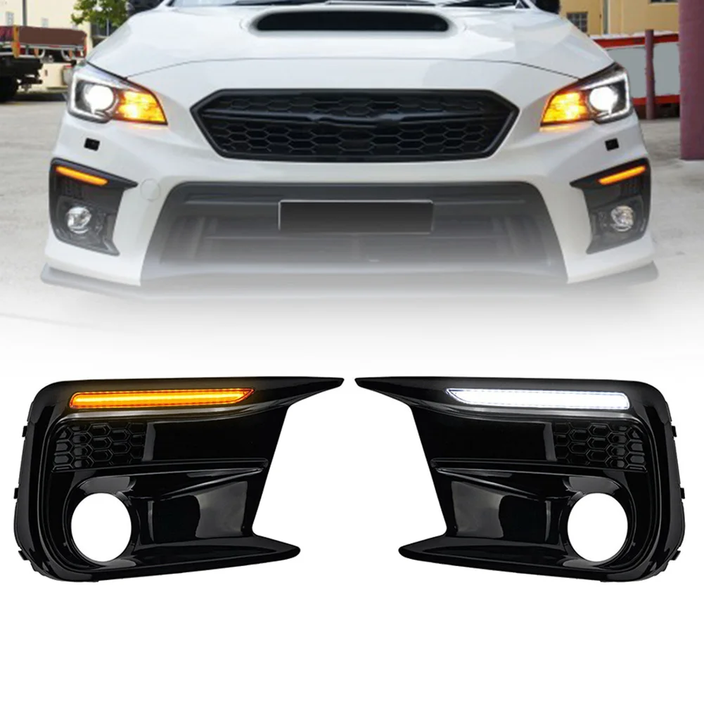 For Subaru WRX STI 18-20 Limited Switchback LED DRL Daytime Running Light + Amber Dynamic Turn Signal Bezels Fog Lamp