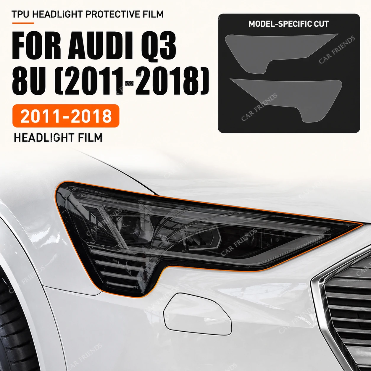 2PCS Custom Fit TPU Car Headlight Protective Film For Audi Etron 55 Quattro 2019 2020 Smoked Left & Right Side Headlamps