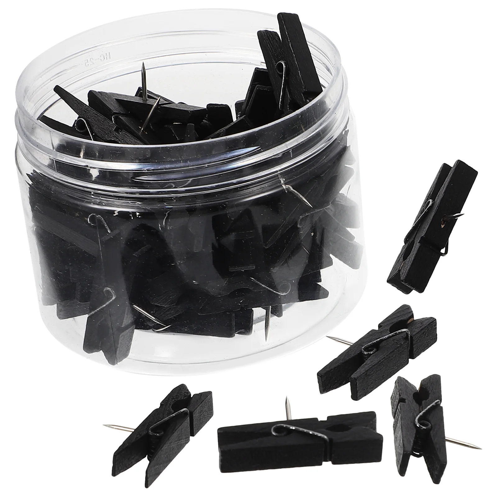 50 Pcs Message Board Push Pin Clip Small Clips for Photo Clothes Crafts Black Wood