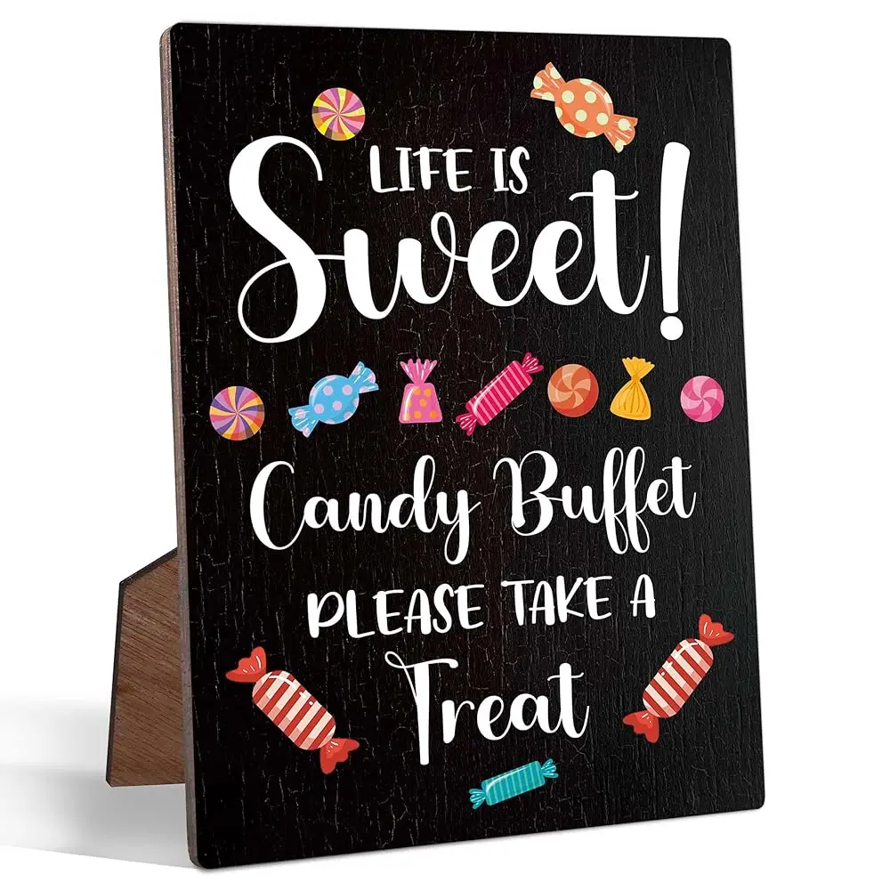 

Funny Christmas Candy Buffet Wooden Sign Plaque, Life Is Sweet Candy Buffet Please Take A Treat Candy Bar Sign With Stand And