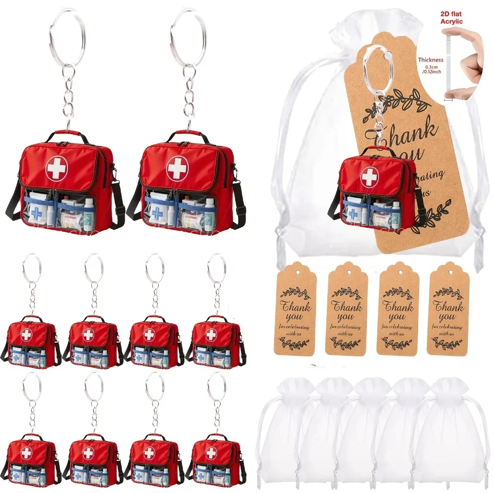 30 piezas/10 sets Kits de primeros auxilios para llavero, cruz roja acrílica plana 2D, decoración duradera para coche, para entrenamiento, recuerdos, regalos de graduación