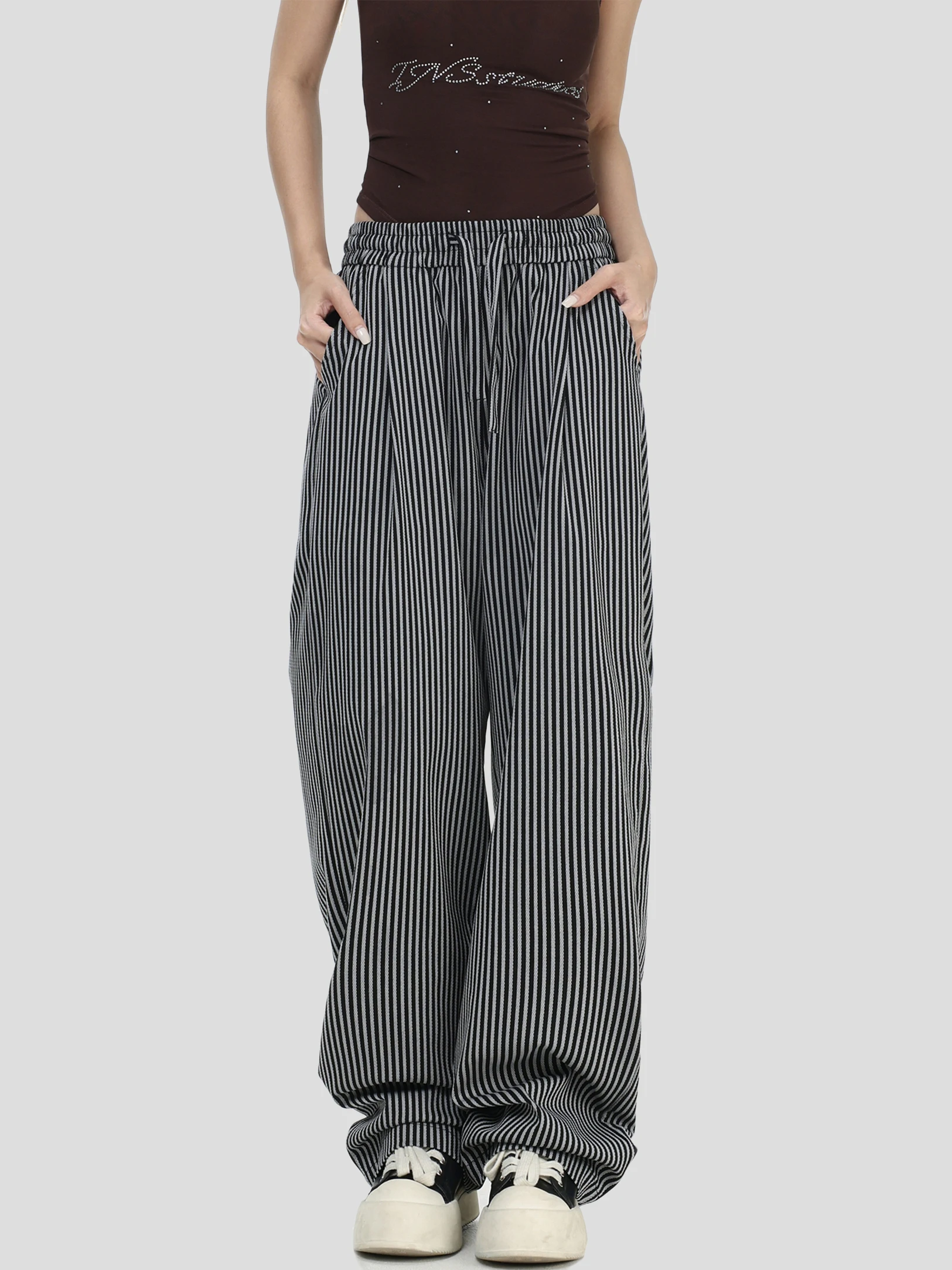 

Брюки RUTO STUDIO в американском ретро-стиле, полосатые, свободные, прямые, широкие, длинные, молодежные, стильные...