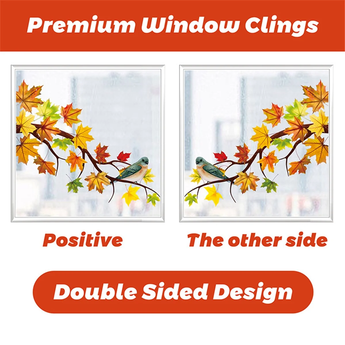 Fall Window Cling Sticker, Thanksgiving Autumn Harvest Animal Pumpkin Leaves for Party Supplies Window Glass Decoration image 4