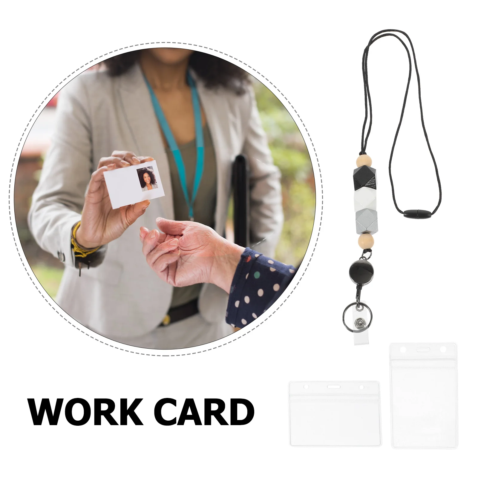 

1Set Id Card Holder Badge Lanyard Clear Protective Sleeve Hanging Retractable Badge Reel Versatile for School Office Outdoor