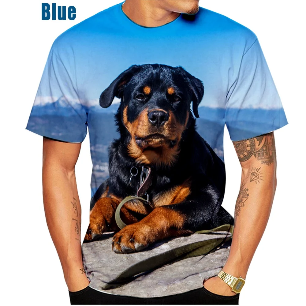 New Fashion Cute Pet Dog Rottweiler 3D Printing T-shirt Men\'s and Women\'s Summer Casual Short-sleeved Funny T-shirt XS~5XL